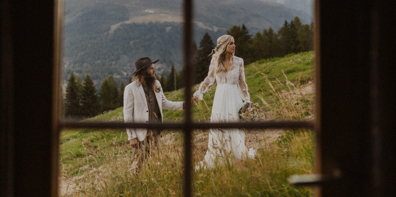 stunning bride and groom at their elopement in the swiss mountains in valais