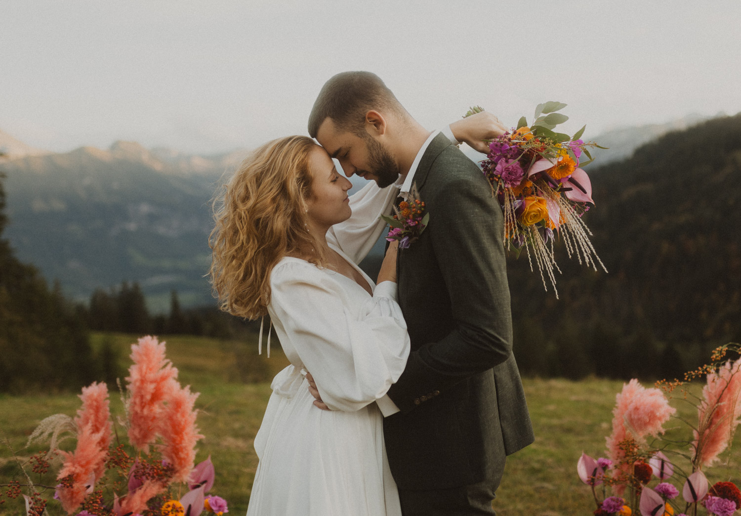 Elopement Swiss Alps Colorful Flowers