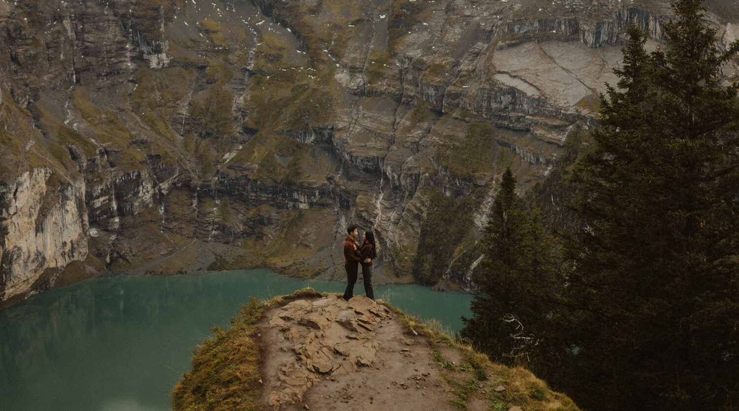 Couple Proposal Photography at Lake Oeschinen in Switzerland